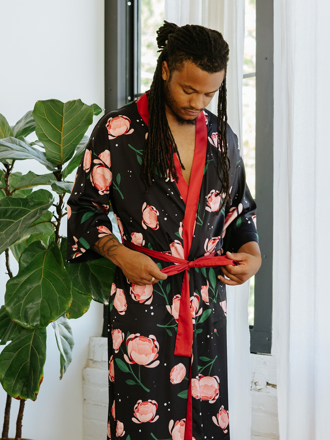 Half-width Obi Peony Brown Yellow Reversible Kimono Yukata